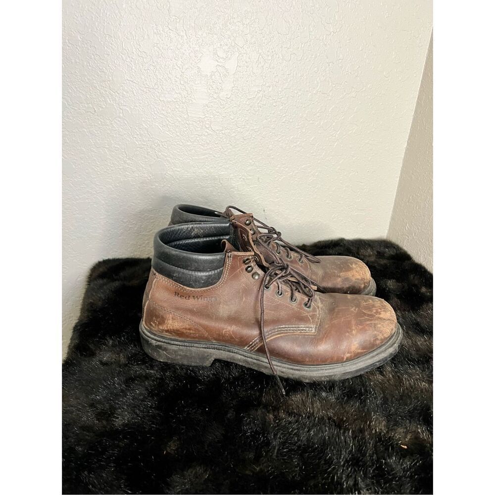 Mens Red Wing Brown Leather Steel Toe BOOTS 13
